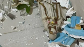Imagem destruída na igreja da Comunidade Fazenda Comissário